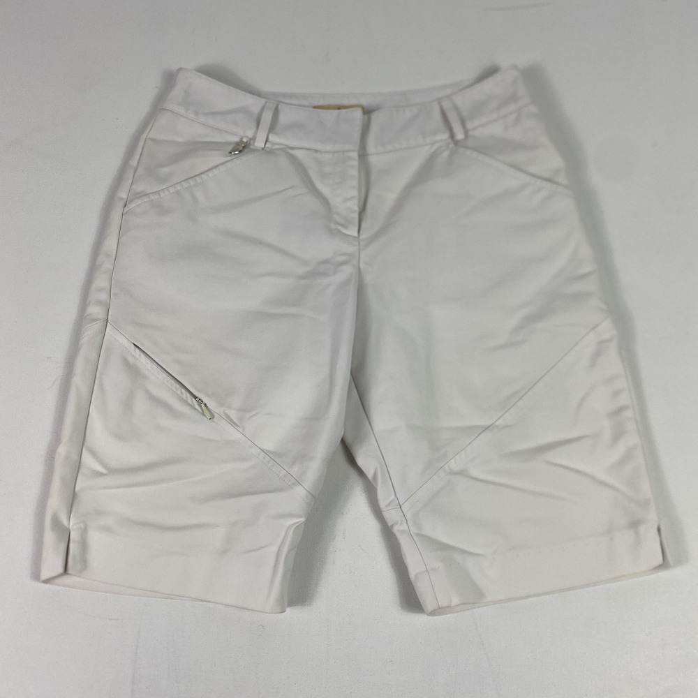 Sport Haley Shorts Womens 4 White Bermuda Golf Cotton Nylon Stretch Zip Pocket